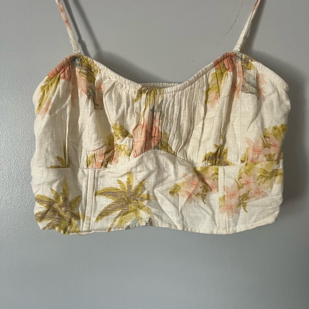 American Eagle Outfitters Cream and Gold Ruched Crop Camisole